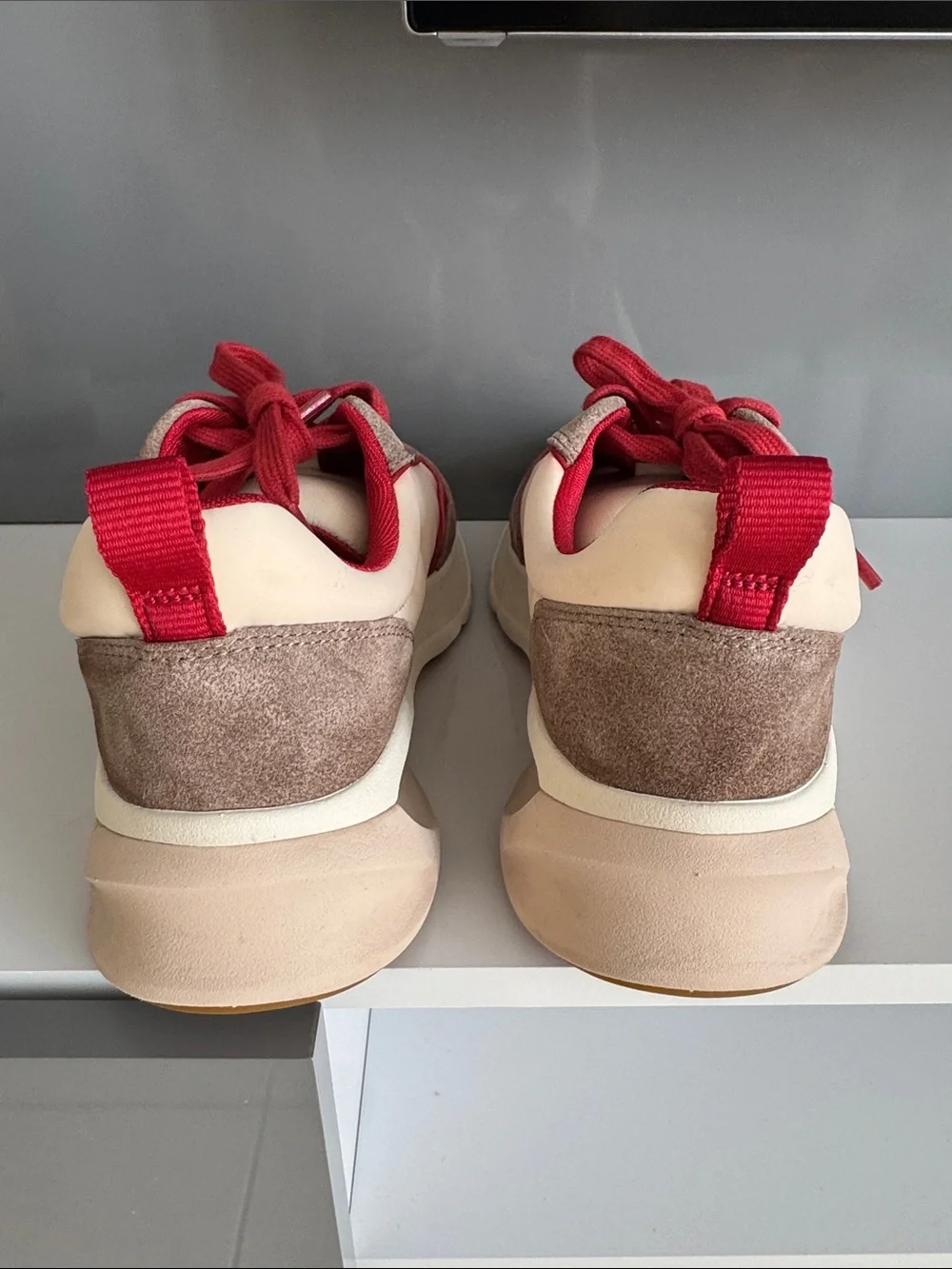 Tory Burch Beige Suede & Red Accent Women's Chunky Sneakers